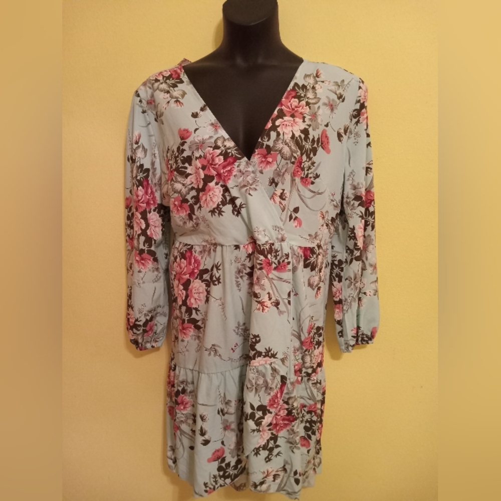 Shein Curve Plus Size Blue Floral Dress